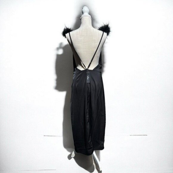 🌻NEW w/tag Lulus Exquisite Invite Black Satin Feather Backless Midi Dress SMALL - Picture 9 of 13